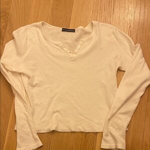 Brandy Melville White Long Sleeve Waffle Henley